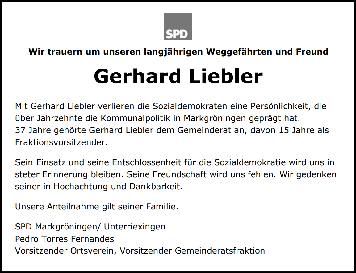 Wir trauern um Gerhard Liebler